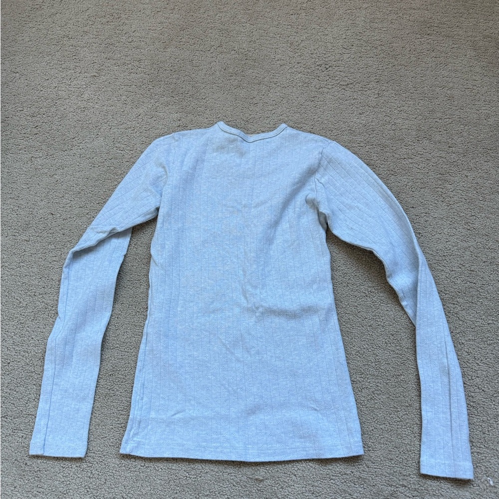 Brandy Melville Light Blue Pointelle Ribbed Long Sleeve Tee - Picture 3 of 4